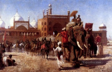 エドウィン・ロード・ウィークス Painting - デリーの大モスクからの宮廷の帰還 エドウィン・ロード・ウィーク